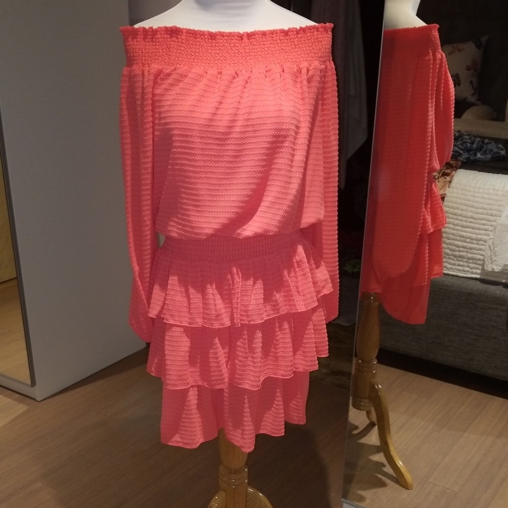 Coral off the shoulder summer dress